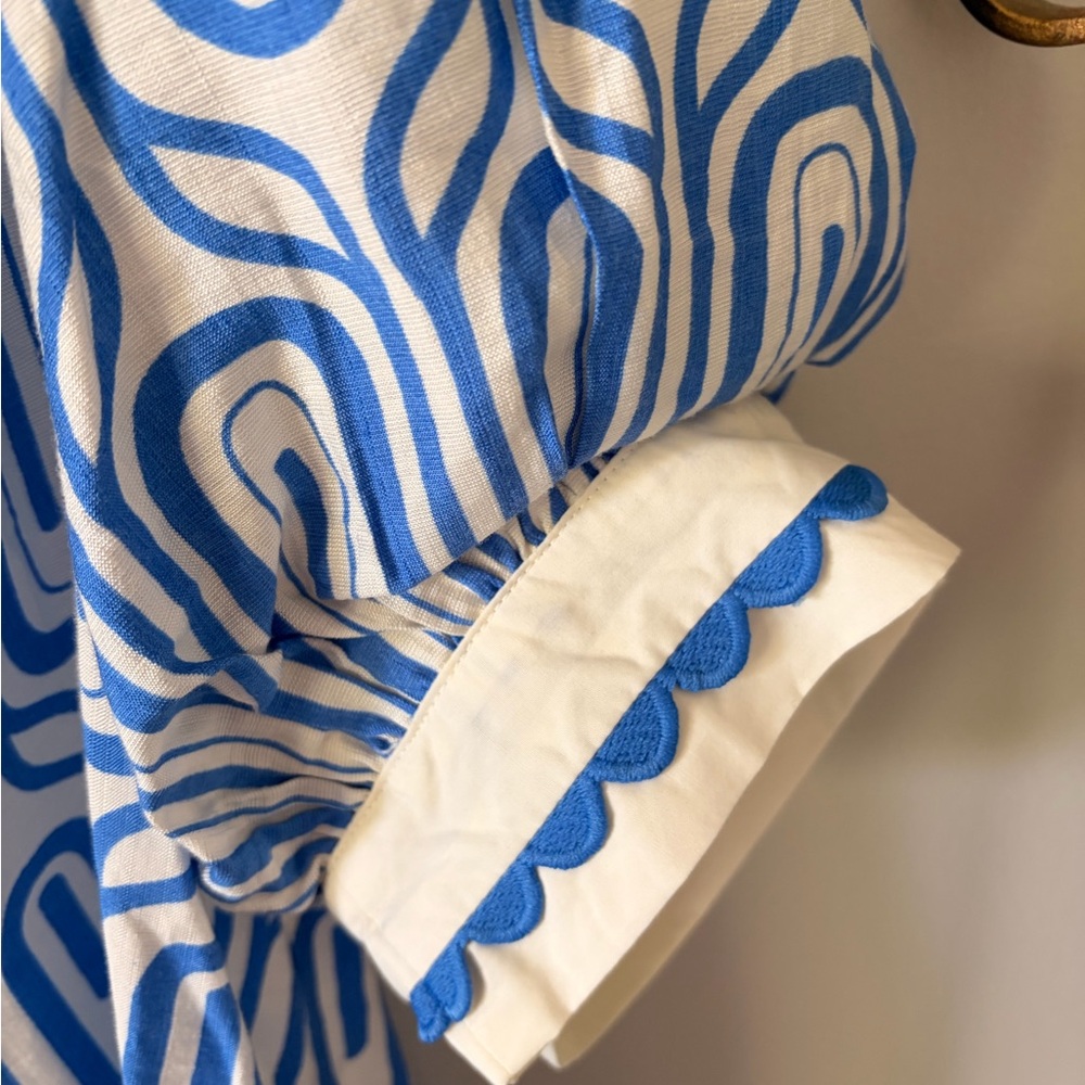 entro Blue & White Geometric Cotton Popover Tunic - Picture 3 of 3